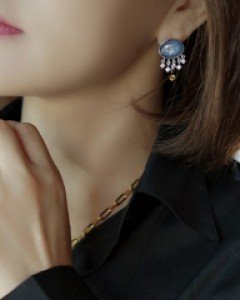 [나스첸카] 라운드 블루 캐슬 _ 카이언나이트 귀걸이