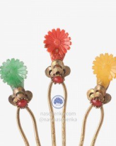 [나스첸카] 앤틱 꽃삼작 뒤꽂이 [실버 수공예 은 뒤꽂이] _ 한복 머리장식 _ 결혼준비 _ 신랑어머니한복