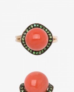 [나스첸카] 산호와 물결 그린 사파이어 _ 14K 산호 반지