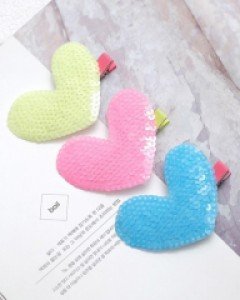 스팽글 형광 하트 아동 머리핀 (6cm 집게핀)