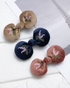 벨벳 자수 리본 헤어핀 (6cm 아동 집게핀)