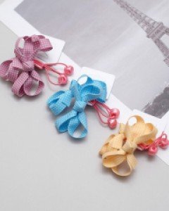 도트 원단 리본 유아머리끈(한쌍) 여아머리방울 초등 헤어끈