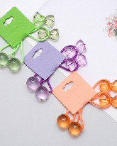투명 리본 머리끈(한쌍) 유아 방울 아기 헤어끈 아동 고무줄
