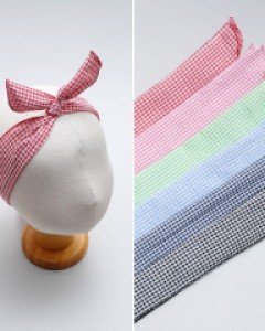 [국내제작] 와이어 린넨 체크 헤어밴드 바니 반다나 터번 머리띠