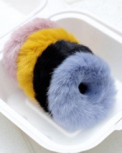 (4개 세트) 밍크 퍼 슈슈 곱창 머리끈