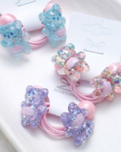 반짝이 큐티베어 유아 머리끈 여아 머리방울 아동 고무줄