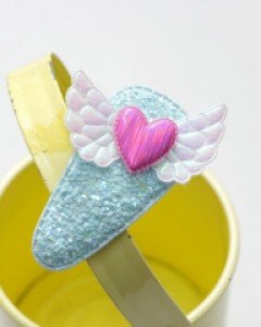 하트 날개 글리터 여아 똑딱핀 유아 머리핀 아동 헤어핀