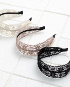 플라워 자수 레이스 머리띠 와이드 반다나 헤어밴드