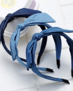청 이중 리본 반다나 머리띠 와이어 넓은 헤어밴드