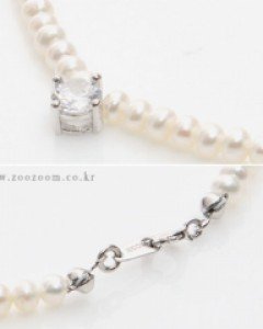 a638/실버장식 담수진주 큐빅네크리스