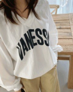 46206/레터링 브이넥 루즈핏맨투맨