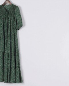 46211/[끈SET]반팔소매밴딩 플라워패턴 셔링원피스