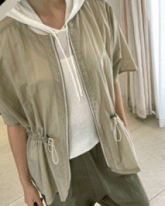 [30%세일]47295/허리스트링 반팔가오리 집업자켓