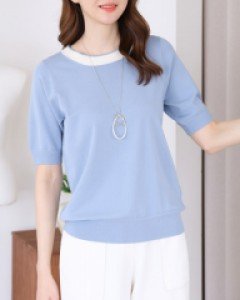 뉴저지배색반팔니트 KNC3001