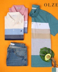 [이월][올젠] 블록 스트라이프 카라 반팔 티셔츠 (ZOB2TT1302)