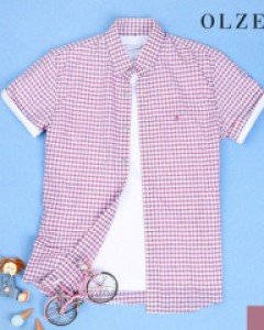 [올젠] 베이직 깅엄체크 반팔 셔츠 (ZOA2WC1354)