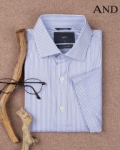 [LAST ONE][ANDZ by ZIOZIA] 스트라이프 세미와이드 카라 반팔셔츠 (BLA5WD1252)