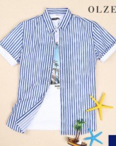 [올젠] [4YOU특가]에어매쉬 프린트 스트라이프 반팔셔츠 (ZOA2WC1357)