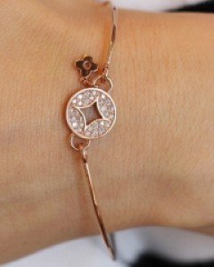 [E16B 16] 14k 뱅글 스타일 지르콘 장식 팔찌