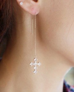 [E16E 104] 14k 핸드메이드 십자가 체인귀걸이