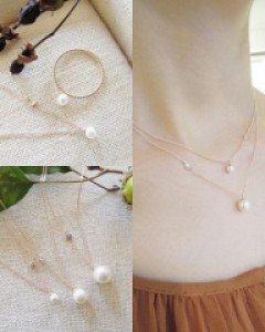 [E17N 100] 14k 천연 진주 사이드 포인트 목걸이