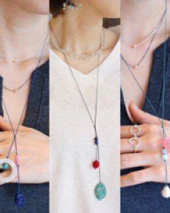 [E18N 07] 면줄 원석 롱 목걸이