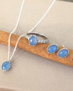 [E21SET 08] 블루 칼세도니아 지르콘 세팅 반지&목걸이&귀걸이