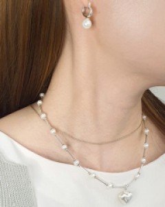 [E23SET 02] 무광 하트 실버 파이프 진주체인 시리즈