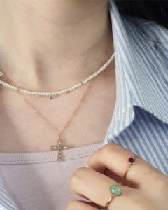 [E23N 01] 14k 포인트 벚꽃 진주 목걸이 (루비, 사파이어)