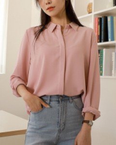 9DA24880JJ_링클프리 사방스판 히든블라우스