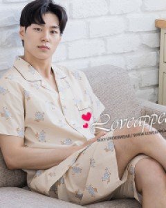 [러브어필]고급 순면 강아지 반팔 남자 상하잠옷(M9502)신혼여행 결혼웨딩선물 여름용