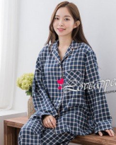 [러브어필] 국산 면혼방 체크 압축기모 럭셔리 상하 여자잠옷(WP9512)고급원단 수면잠옷 겨울용