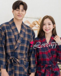 [러브어필] 국산 체크 압축기모 럭셔리 숄카라 커플 로브가운(WSG9513,MSG9513)골프가운 샤워가운 목욕가운