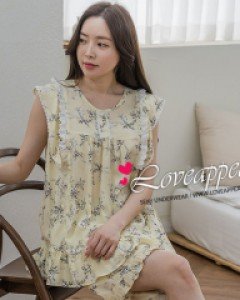 [러브어필] 국산 시원한 40수 고급 레이온 플라워 연노랑 캐주얼 반팔 여자잠옷(WC9456)신혼여행 결혼웨딩선물 여름용