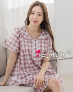 [러브어필] 국산 순면 체크나염 캐주얼 반팔 여자잠옷(WC9532)신혼여행 결혼웨딩선물 여름용