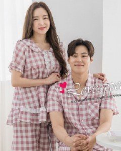 [러브어필] 국산 순면 체크나염 캐주얼 반팔 상하 커플잠옷(WC9532,M9532)신혼여행 결혼웨딩선물 여름용