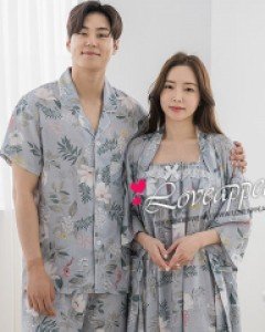 [러브어필] 국산 실크느낌 고급텐셀 플라워 슬립가운 커플잠옷(WGD9526,M9526)신혼여행 결혼웨딩선물 여름용