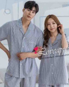[러브어필] 국산 모달면선염 스트라이프 반팔 상하 커플잠옷(WP9569,M9569)고급원단 웨딩선물 여름용