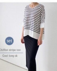 Chiffon Stripe tee + Cool long skirt