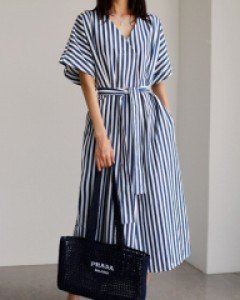 striped denim onepiece