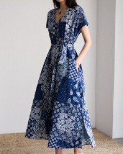 Paisley V-neck Volume Onepiece