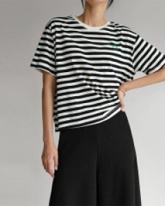 Smile Embroidery Stripe Tee