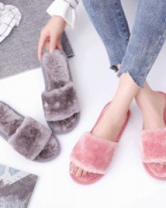 오픈토 퍼 여성 겨울 사무실 털 실내화 (21T081)