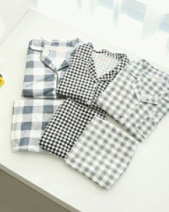 [세트] 모노 체크 커플 잠옷 홈웨어 파자마 (22T069)