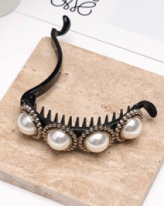 프롬 진주알 반달 집게핀 (23H023)