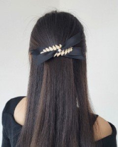 [국산] 리프 새틴 리본 자동핀 (23H033)