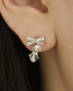 비즈 리본 드롭 귀걸이 (23E100)