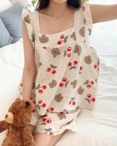 [상하의세트] 큐티 시어서커 나시 반바지 잠옷 홈웨어 (23T204)