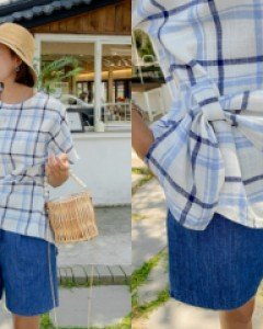 check linen blouse