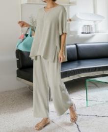 Sheep V neck linen pants set JE04937